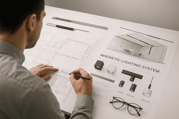 architect planning magnetic lighting system